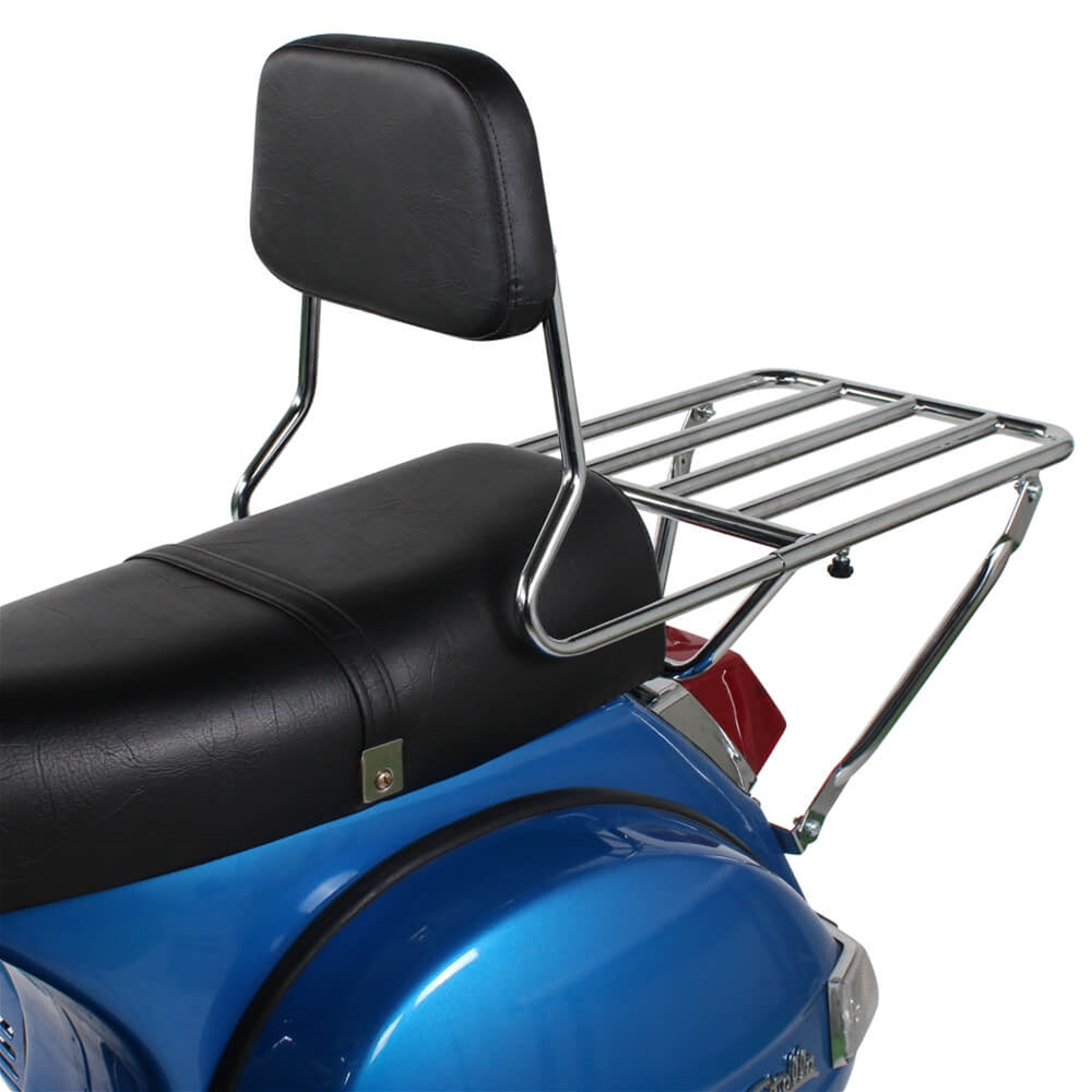 REAR FLAT RACK WITH TELESCOPING BACKREST (OLD AMERICAN MADE "BBQ STYLE" RACK); FITS PX/STELLA 2T/4T - OTHER VINTAGE VESPAS