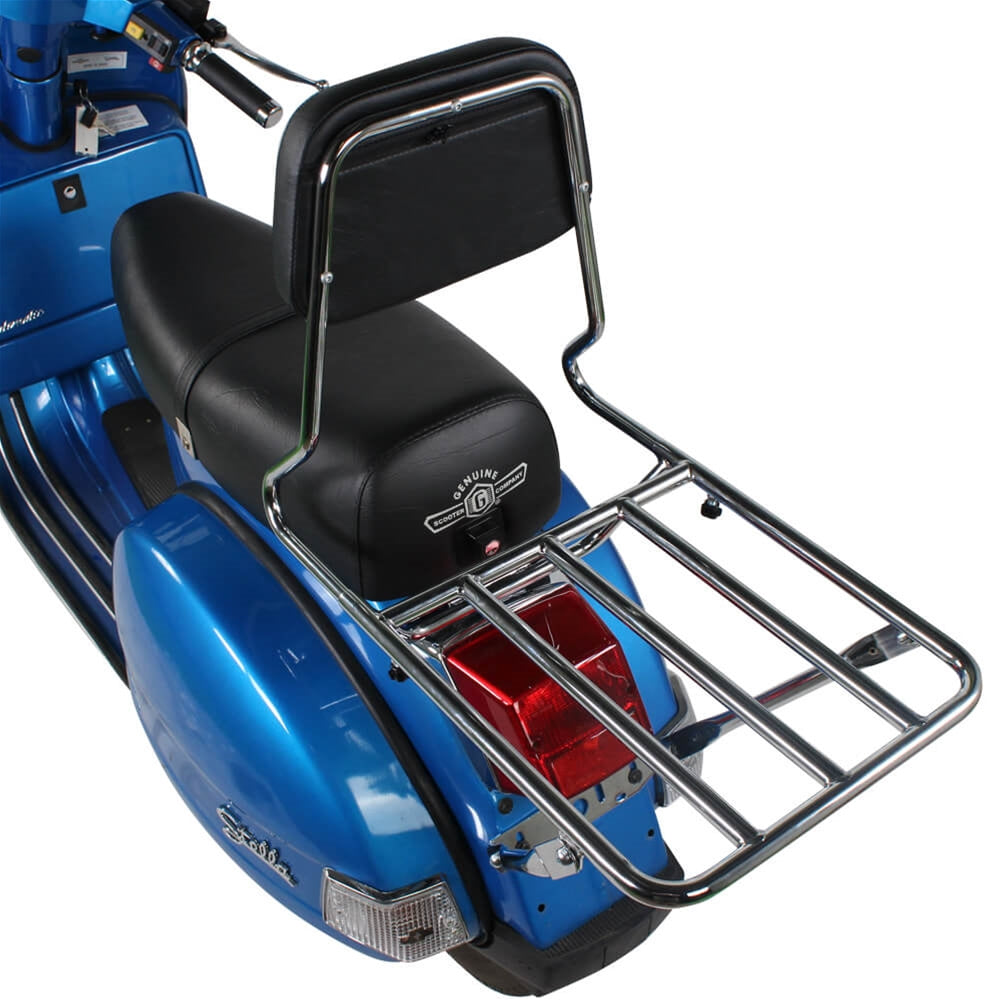 REAR FLAT RACK WITH TELESCOPING BACKREST (OLD AMERICAN MADE "BBQ STYLE" RACK); FITS PX/STELLA 2T/4T - OTHER VINTAGE VESPAS