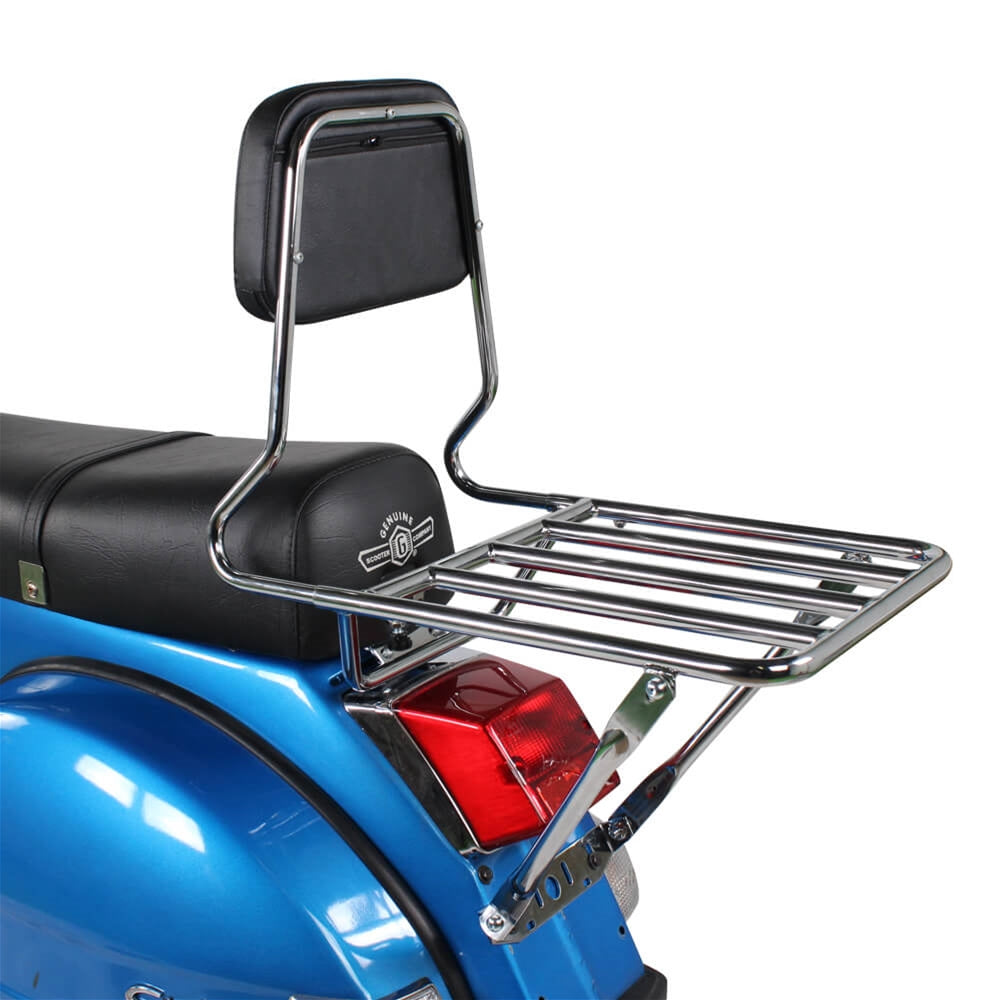 REAR FLAT RACK WITH TELESCOPING BACKREST (OLD AMERICAN MADE "BBQ STYLE" RACK); FITS PX/STELLA 2T/4T - OTHER VINTAGE VESPAS