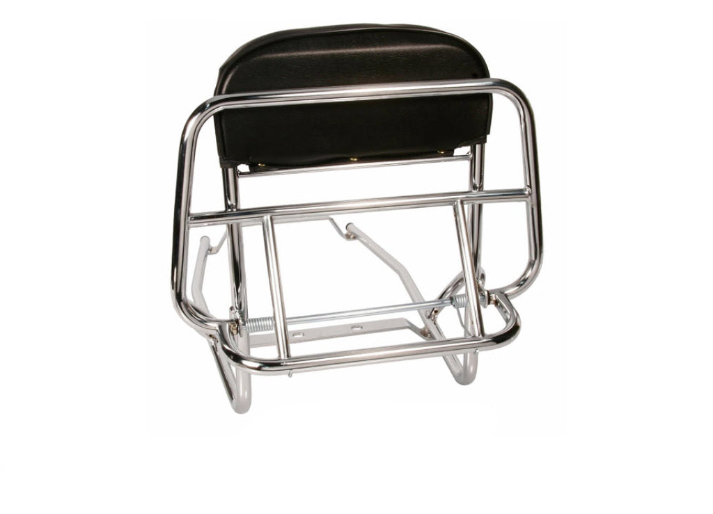 REAR RACK WITH BACK REST PAD PX/PESTELLA AND MOST LARGE FRAME VINTAGE VESPA CUPPINI ***MAY NEED LONGER SEAT POST SEE 161513L***