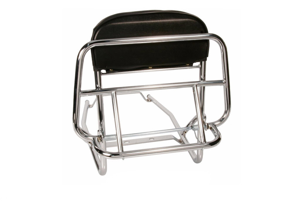 REAR RACK WITH BACK REST PAD PX/PESTELLA AND MOST LARGE FRAME VINTAGE VESPA CUPPINI ***MAY NEED LONGER SEAT POST SEE 161513L***