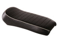 LOW PROFILE SINGLE SADDLE SPORT SEAT BLACK W/WHITE PIPING ROYAL ALLOY (0400-1086)
