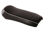 LOW PROFILE SINGLE SADDLE SPORT SEAT BLACK W/WHITE PIPING ROYAL ALLOY (0400-1086)