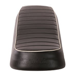LOW PROFILE SINGLE SADDLE SPORT SEAT BLACK W/WHITE PIPING ROYAL ALLOY (0400-1086)