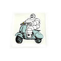 MICHELIN MAN ON SCOOTER STICKER GREEN/WHITE 3" x 2.5"