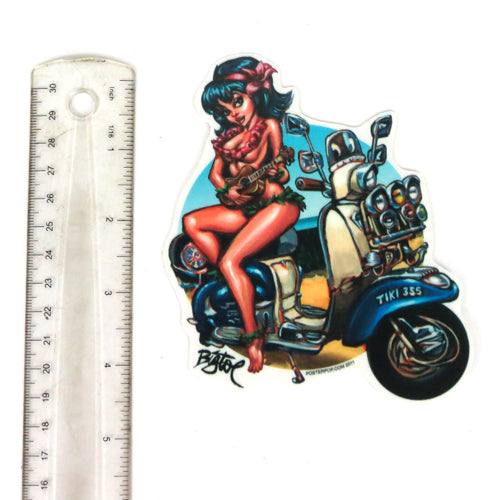 BIG TOE PINUP GIRL LAMBRETTA STICKER (4.25" WIDE x 5.5" TALL)