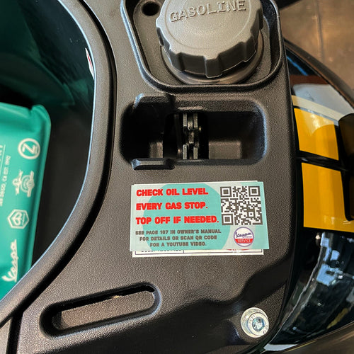 "CHECK OIL LEVEL" DECAL FOR VESPA GTS HPE 2.5" STICKER