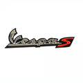 BADGE/EMBLEM "VESPA S" ON REAR END OF SCOOTER OVER RACK MOUNT HOLES (654721)