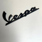 'VESPA' MATTE BLACK STICKER LEGSHIELD BADGE (EMBLEM) 4 INCHES LONG