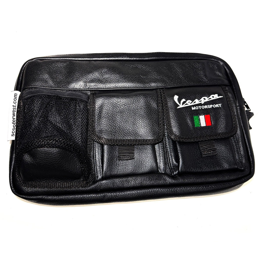 *BLACK LEATHER* GLOVE BOX BAG VESPA GTS 200 300 GTS310 PRIMAVERA, SPRINT, PX **SCOOTERWEST EXCLUSIVE**