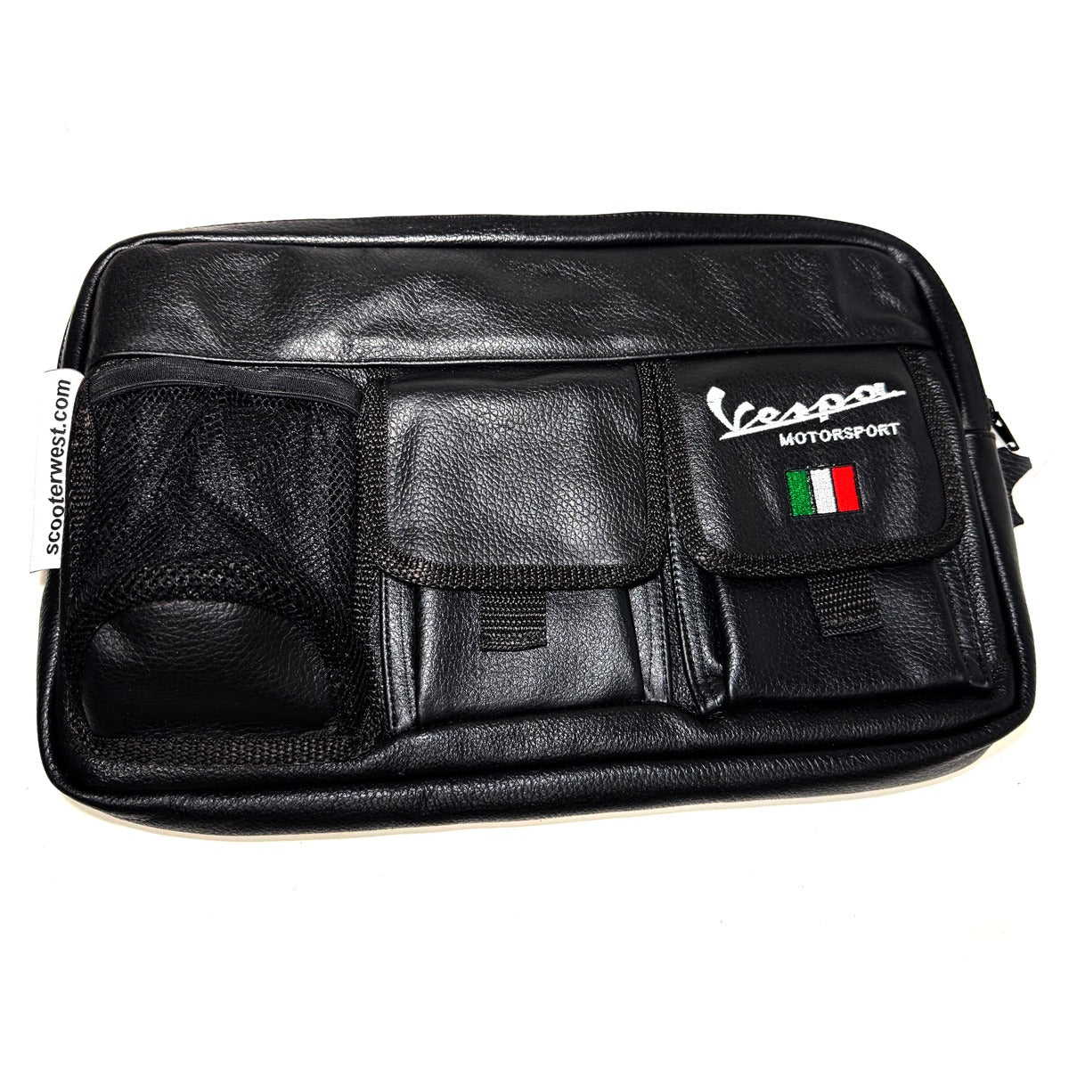 *BLACK LEATHER* GLOVE BOX BAG VESPA GTS 200 300 GTS310 PRIMAVERA, SPRINT, PX **SCOOTERWEST EXCLUSIVE**