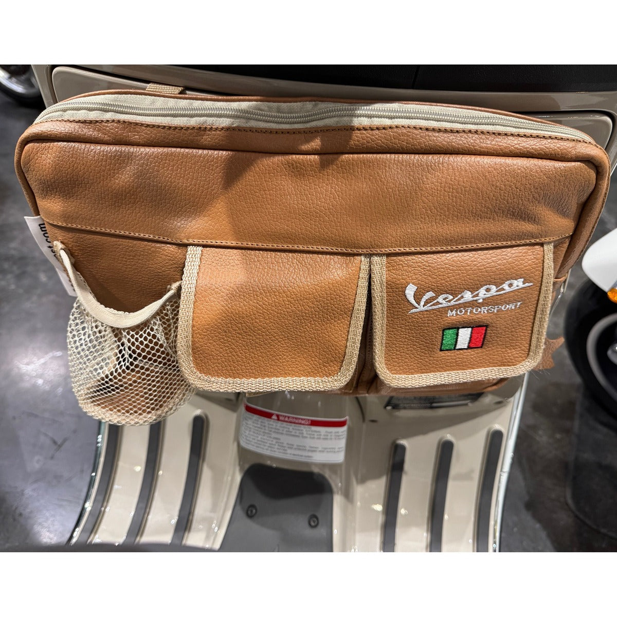 *TAN LEATHER* GLOVE BOX BAG TAN VESPA GTS 200-300 GTS310 PRIMAVERA, SPRINT, PX **SCOOTERWEST EXCLUSIVE**