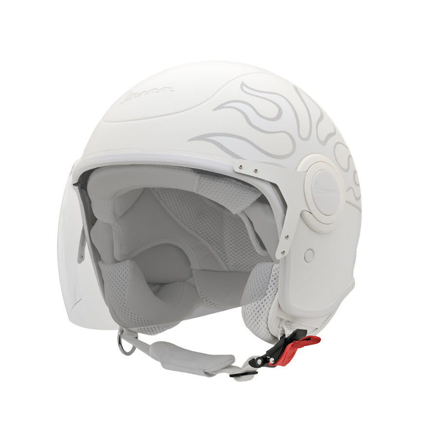 JUSTIN BIEBER X VESPA VJ HELMET WHITE W/FLAMES CLEAR EXTERNAL VISOR W/SMOKE INNER VISOR **CLOSEOUT**