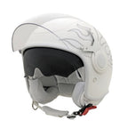 JUSTIN BIEBER X VESPA VJ HELMET WHITE W/FLAMES CLEAR EXTERNAL VISOR W/SMOKE INNER VISOR **CLOSEOUT**