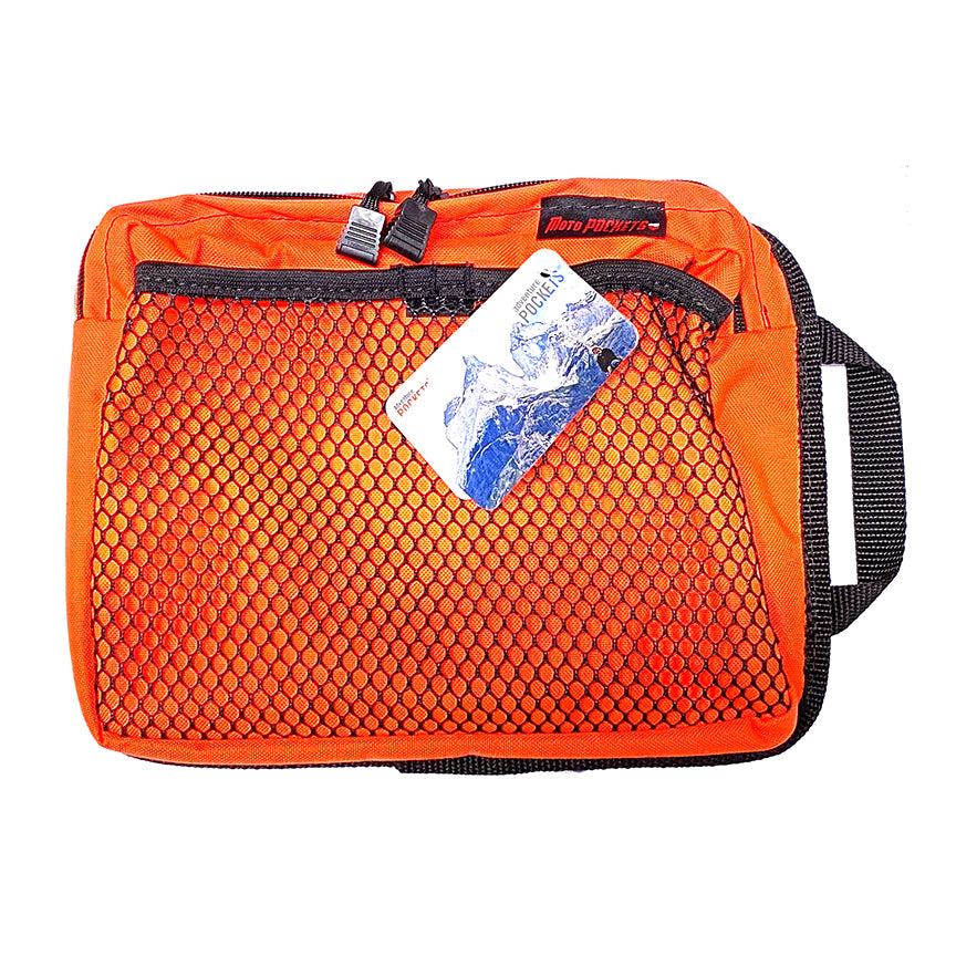 FLUORESCENT ORANGE INSIDE TOPCASE LID OR UNDERSEAT STORAGE COMPARTMENT POCKET W/ NETTING (11.5" x 9") **CLOSEOUT**