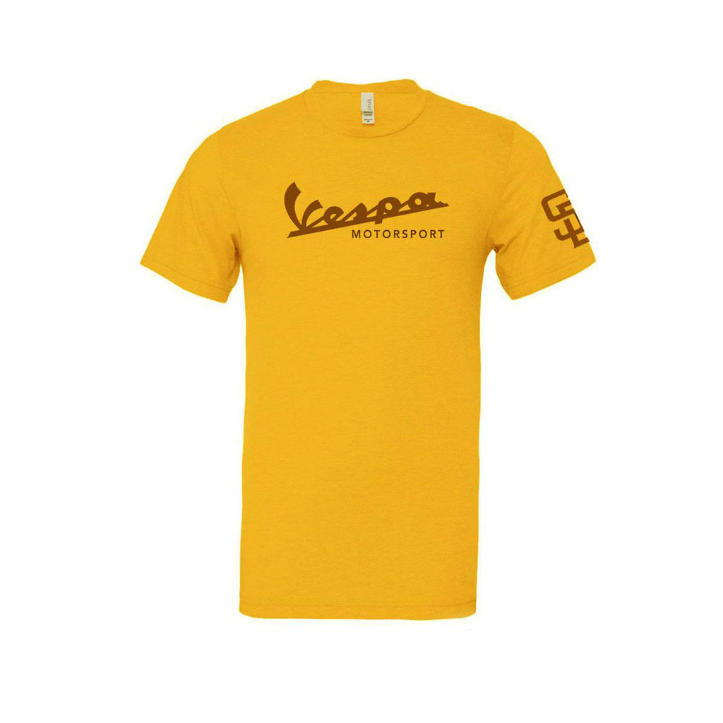 YELLOW GOLDENROD VESPA MOTORSPORT TEAM SAN DIEGO T-SHIRT **SUPER SALE**