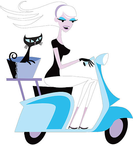 SHAG GIRL ON SCOOT STICKER BLUE LAMBRETTA LARGE