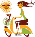 SHAG GIRL ON SCOOT STICKER SUN ORANGE/GREEN LARGE