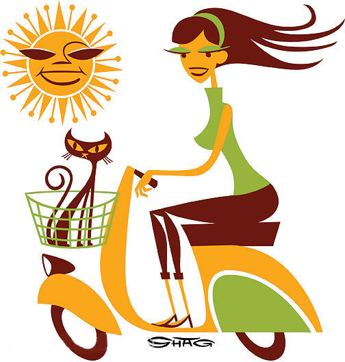 SHAG GIRL ON SCOOT STICKER SUN ORANGE/GREEN LARGE